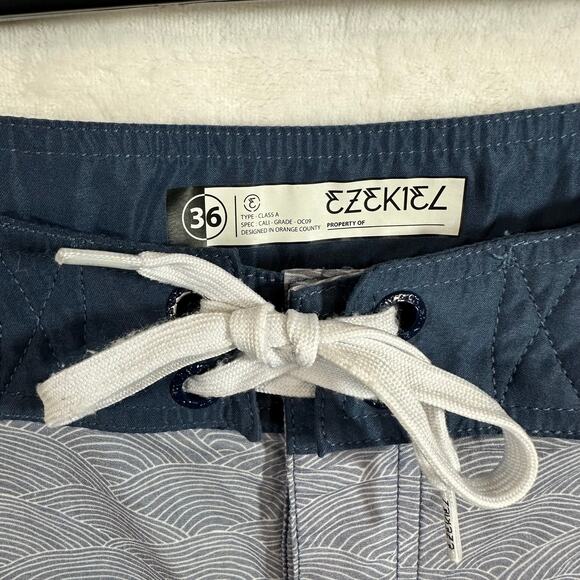 Ezekiel 36 Men's Swim Board Shorts Trunks Hook Loop Pocket Geometric Blue Beach - Picture 3 of 9
